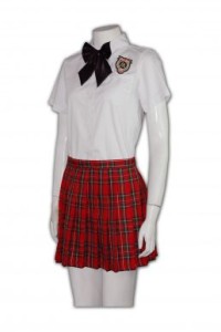 SU011 customized high school girl uniforms red checked skirts hong kong uniform tailor made uniform hk supplier
